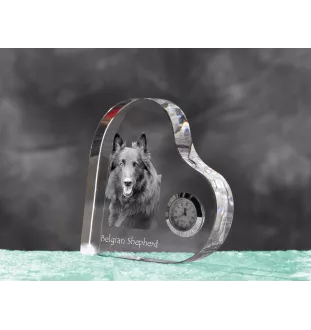 Chiens de Berger Belge - horloge en cristal avec une photo de chien, horloge de table en forme de cœur, horloge debout personnalisée de la marque Art-Dog