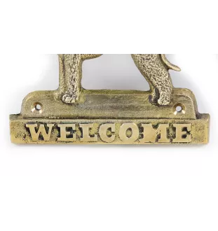 Terrier De Bedlington, Bedlington Terrier - une plaque de porte avec un chien, une plaque de bienvenue en laiton, une enseigne exceptionnelle avec l'inscription Welcome de la marque Art-Dog