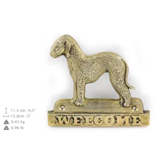 Bedlington Terrier, Rothbury Terrier, Rodbery Terrier - a door sign with a dog, a brass welcome plaque, a unique sign with the inscription Welcome from the Art-Dog brand