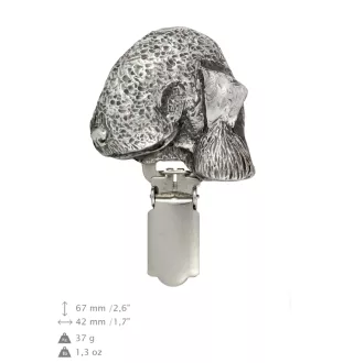 Bedlington Terrier, Rothbury Terrier, Rodbery Terrier - brooch with a clip, holder for a start number, silver-plated dog show pin from the Art-Dog brand