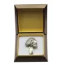Bedlington Terrier, Rothbury Terrier, Rodbery Terrier - brooch with a clip, holder for a start number, silver-plated dog show pin from the Art-Dog brand