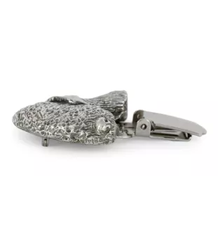 Bedlington Terrier, Rothbury Terrier, Rodbery Terrier - brooch with a clip, holder for a start number, silver-plated dog show pin from the Art-Dog brand
