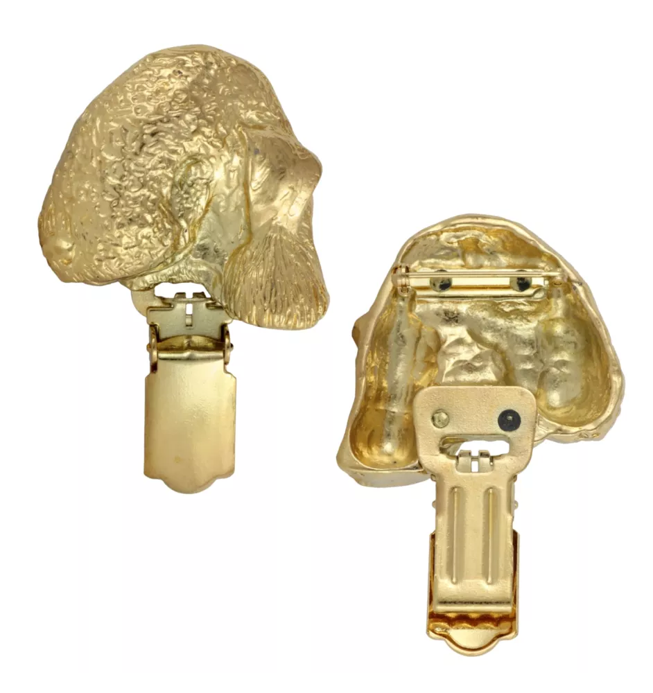 Bedlington Terrier, Rothbury Terrier, Rodbery Terrier - brooch with a clip, gold-plated holder for a race number, elegant dog show pin from Art-Dog brand