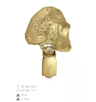 Bedlington Terrier, Rothbury Terrier, Rodbery Terrier - brooch with a clip, gold-plated holder for a race number, elegant dog show pin from Art-Dog brand