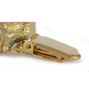 Bedlington Terrier, Rothbury Terrier, Rodbery Terrier - brooch with a clip, gold-plated holder for a race number, elegant dog show pin from Art-Dog brand
