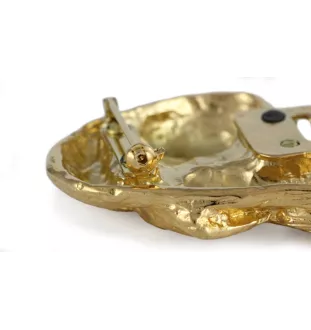 Bedlington Terrier, Rothbury Terrier, Rodbery Terrier - brooch with a clip, gold-plated holder for a race number, elegant dog show pin from Art-Dog brand