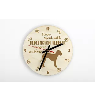 Terrier De Bedlington, Bedlington Terrier - horloge avec chien, horloge en bois, horloge murale pour les amoureux des chiens, horloge de bureau et étagère, Art-Dog