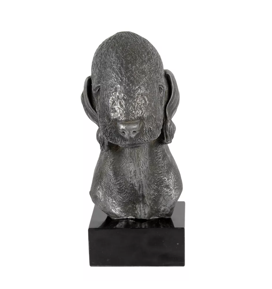 Bedlington Terrier, Rothbury Terrier - Figur auf Marmor, mit Silbermetall überzogen, handgefertigt, Marke Art-Dog