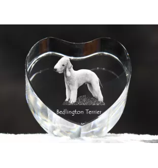 Bedlington Terrier, Rothbury Terrier, Rodbery Terrier - a photo of a dog in crystal, crystal heart, unique photo frame from the Art-Dog brand