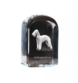 Bedlington Terrier, Rothbury Terrier - Kristallwürfel mit Bild, Hundebild im Kristall, sechseckiger Papierclip von Art-Dog.