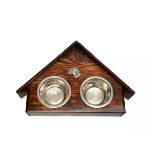 Bedlington Terrier, Rothbury Terrier, Rodbery Terrier - wooden stand with bowls for a dog, decorative dog bowls, a gift for adopting a dog from the Art-Dog brand