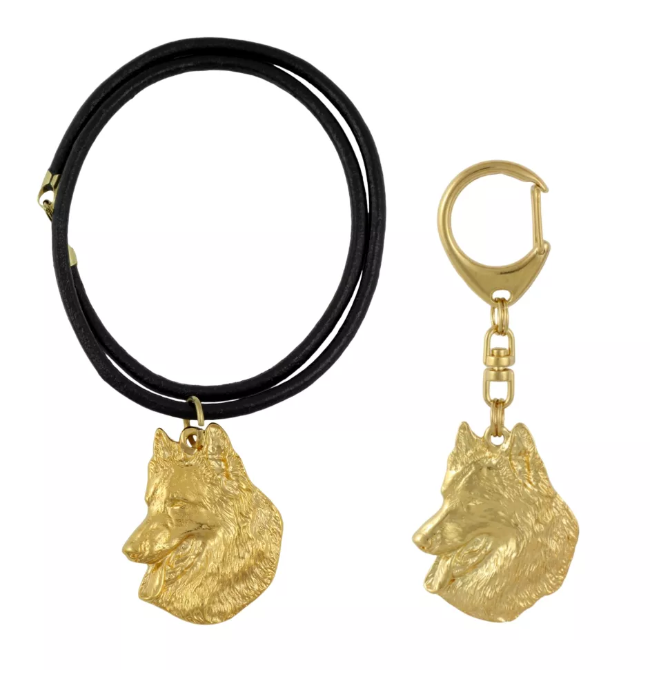 Belgian Shepherd Dog, Belgian Sheepdog - keychain and necklace with a dog in a box, high-quality gold-plated product, Art-Dog brand