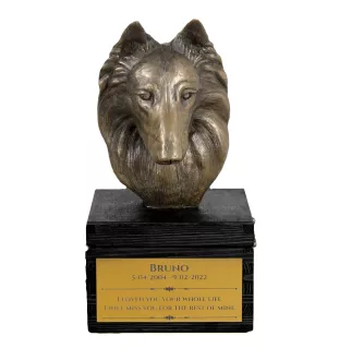 Belgian Shepherd Dog, Belgian Sheepdog - an urn with an engraving and a sculpture of a dog, a handmade product by the Art-Dog brand.
