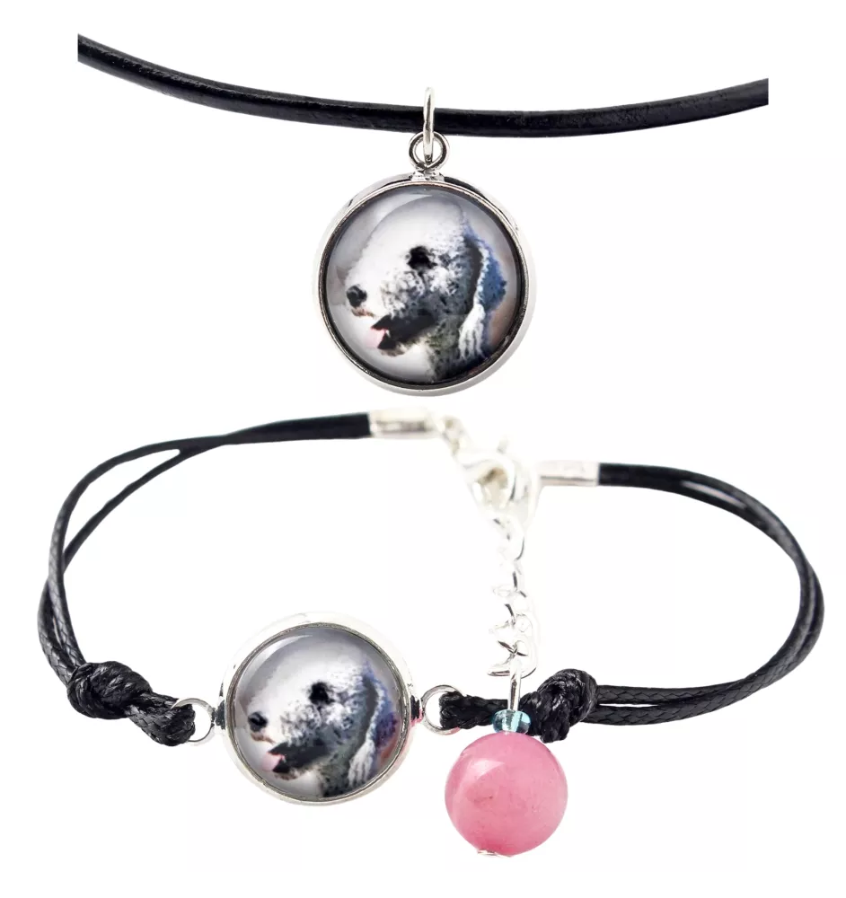 Bedlington Terrier, Rothbury Terrier, Rodbery Terrier - a set of jewelry with your photo, handmade set, bracelet and necklace by Art.-Dog brand