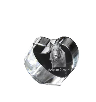 Belgian Shepherd Dog, Belgian Sheepdog - a photo of a dog in crystal, crystal heart, unique photo frame from the Art-Dog brand