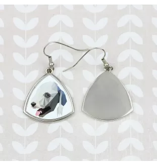 Terrier De Bedlington, Bedlington Terrier - boucles d'oreilles avec une photo et un motif de chien géométrique Art-Dog