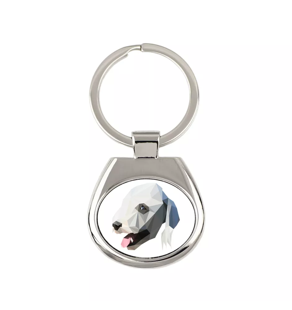 Terrier De Bedlington, Bedlington Terrier - porte-clés géométrique avec photo et inscription Art-Dog