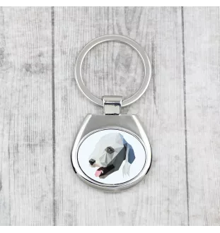 Bedlington Terrier, Rothbury Terrier, Rodbery Terrier - geometric keychain with a photo and the inscription Art-Dog