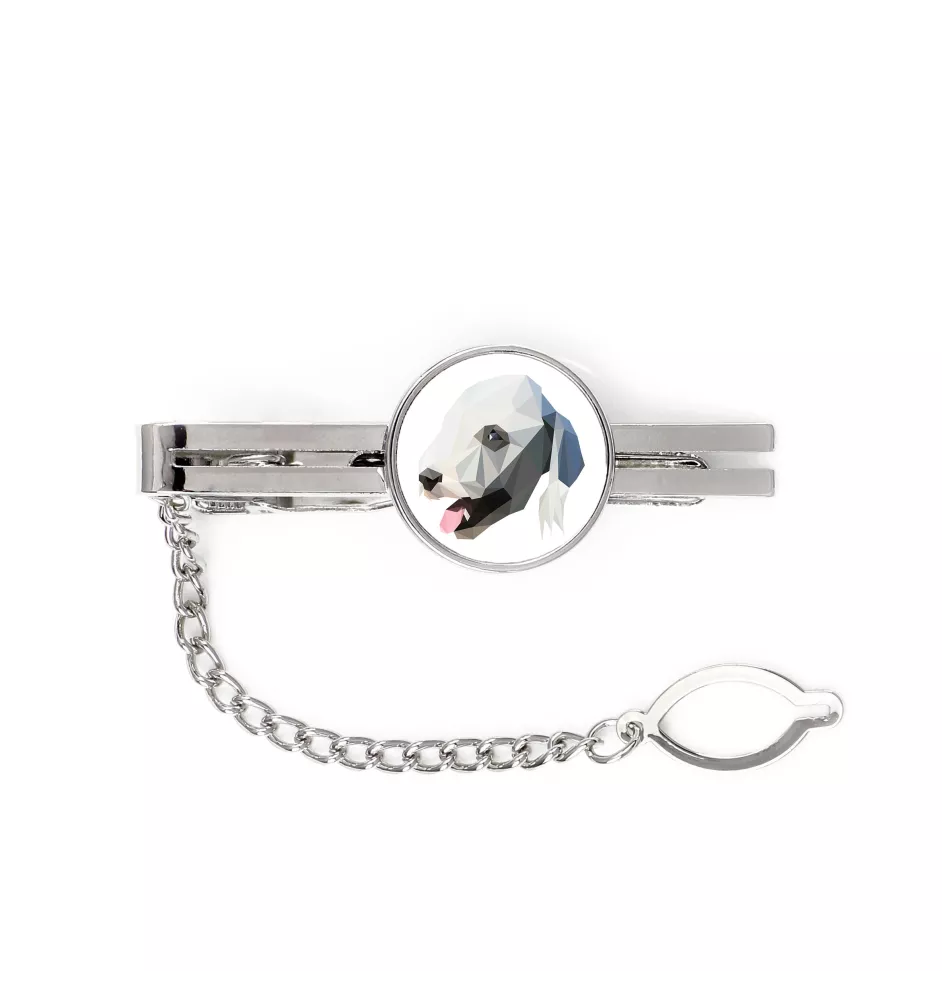 Bedlington Terrier, Rothbury Terrier - geometrische Krawattennadel mit Bild und Schriftzug von Art-Dog