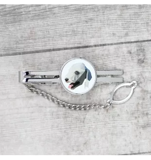 Bedlington Terrier, Rothbury Terrier - geometrische Krawattennadel mit Bild und Schriftzug von Art-Dog