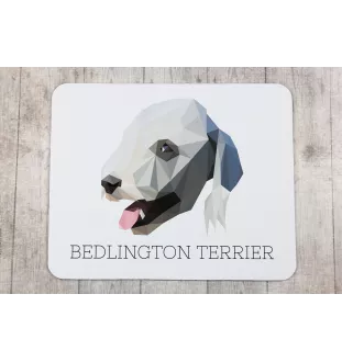 Terrier De Bedlington, Bedlington Terrier - tapis de souris géométrique avec photo et inscription Art-Dog