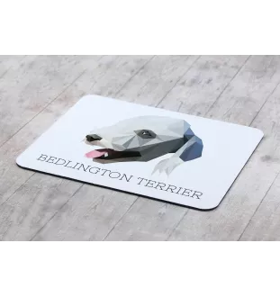 Bedlington Terrier, Rothbury Terrier - geometrisches Mauspad mit Bild und Aufschrift von Art-Dog
