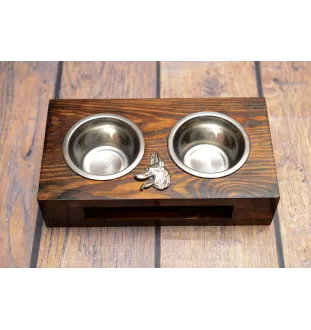 Azawakh, Tuareg Sloughi I - wooden stand with bowls for a dog, steel dog bowls, a gift for adopting a dog from the Art-Dog brand