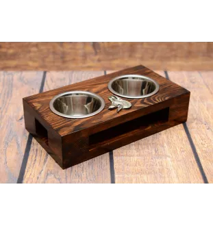 Azawakh, Tuareg Sloughi I - wooden stand with bowls for a dog, steel dog bowls, a gift for adopting a dog from the Art-Dog brand