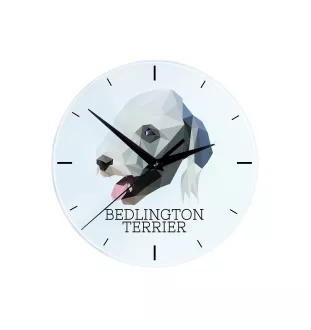 Bedlington Terrier, Rothbury Terrier, Rodbery Terrier - geometric wall clock with a picture and the brand name Art-Dog