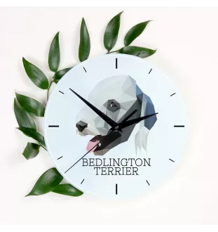 Bedlington Terrier, Rothbury Terrier, Rodbery Terrier - geometric wall clock with a picture and the brand name Art-Dog