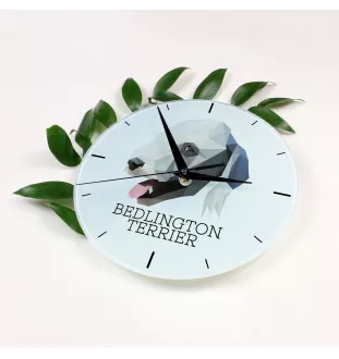 Terrier De Bedlington, Bedlington Terrier - horloge murale géométrique avec photo et logo de la marque Art-Dog