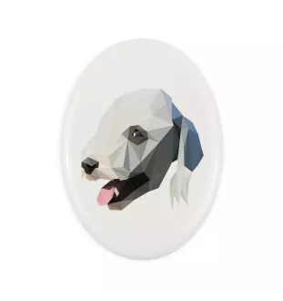 Terrier De Bedlington, Bedlington Terrier - une plaque avec une photo et un motif géométrique de la marque Art-Dog