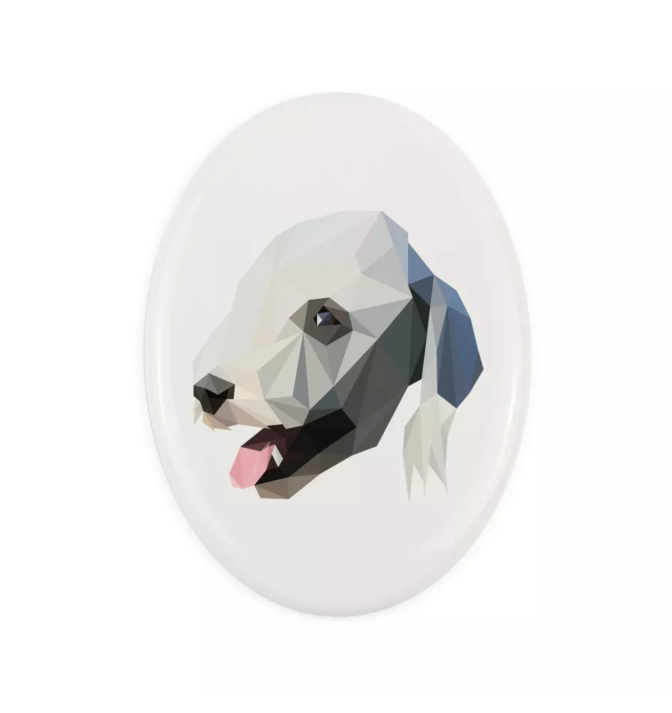 Terrier De Bedlington, Bedlington Terrier - une plaque avec une photo et un motif géométrique de la marque Art-Dog