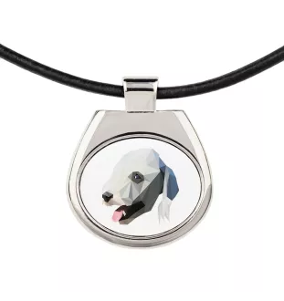 Bedlington Terrier, Rothbury Terrier - Halskette mit einem Foto und einem geometrischen Schriftzug der Marke Art-Dog