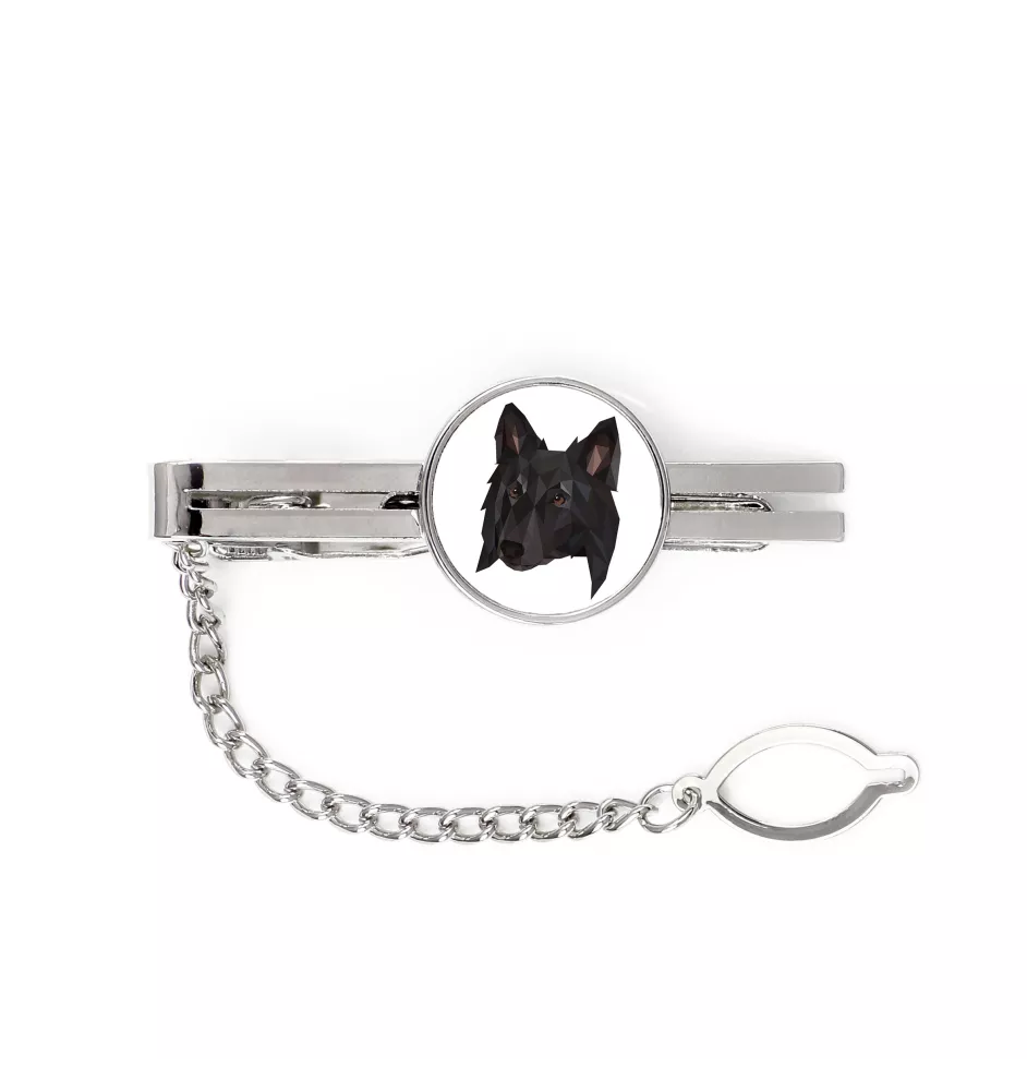 Belgian Shepherd Dog, Belgian Sheepdog - geometric tie clip with a picture and inscription from Art-Dog