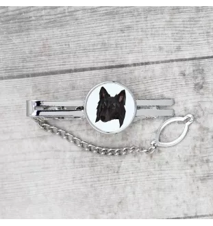 Belgian Shepherd Dog, Belgian Sheepdog - geometric tie clip with a picture and inscription from Art-Dog