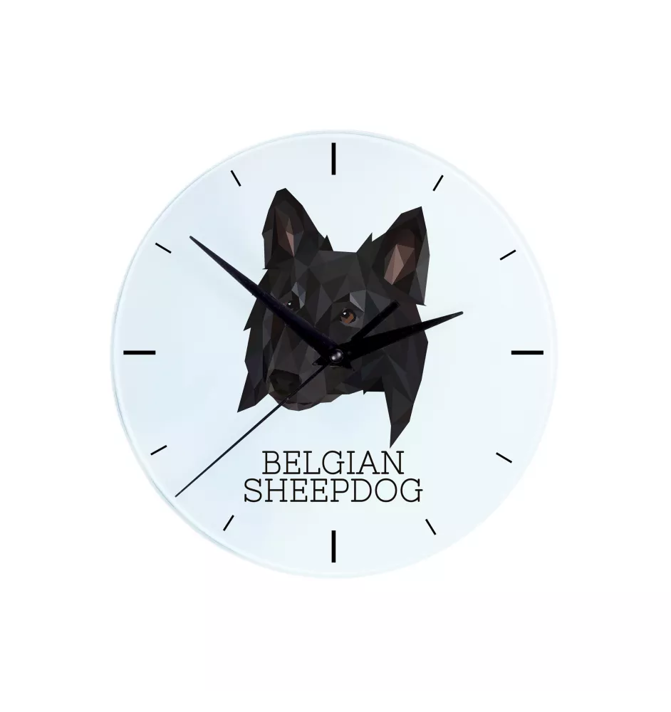 Belgischer Schäferhund - geometrische Wanduhr mit Bild und Aufschrift der Marke Art-Dog