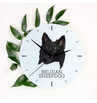Belgischer Schäferhund - geometrische Wanduhr mit Bild und Aufschrift der Marke Art-Dog