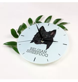 Belgischer Schäferhund - geometrische Wanduhr mit Bild und Aufschrift der Marke Art-Dog