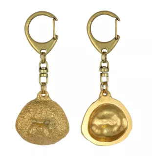 Bichon Frise, Gelockter Bichon, Tenneriffahündchen - Vergoldeter Schlüsselanhänger mit Hund, Handtaschenschmuck, Luxus-Accessoire der Marke Art-Dog