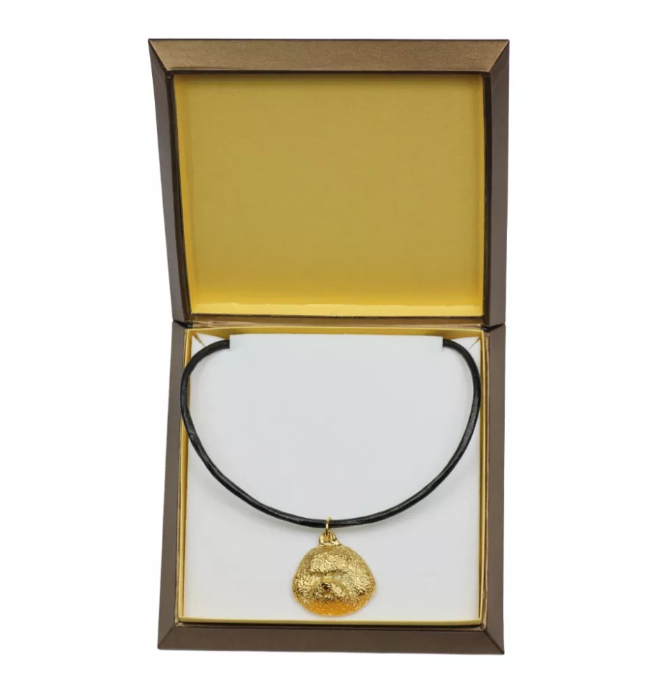 Bichon Frise, Gelockter Bichon, Tenneriffahündchen - Hundehalsband in Geschenkbox, vergoldeter Anhänger für Hundefans, auffälliger Schmuck von Art-Dog