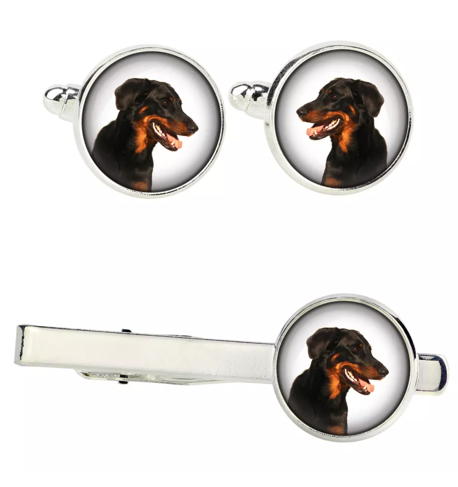 Berger de Beauce, Beauceron Ärmelknöpfe und Krawatte mit Ihrem Foto, Anzugaccessoire, Herrenschmuck der Marke Art-Dog