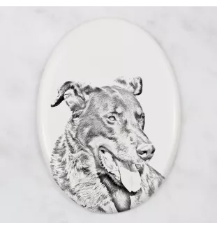 Berger de Beauce, Beauceron - Gedenktafel mit einem Foto eines Hundes, Grabplatte mit Druck, personalisierte ovale Platte der Marke Art-Dog
