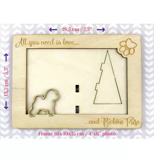 Bichon Frise, Bichon Tenerife, Bichon a poil frise - Photo frame, engraved wooden frame, a lovely gadget for the dog lover by Art-Dog