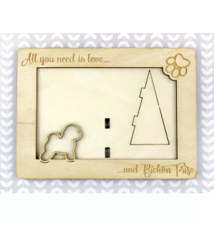 Bichon a poil frise, Bichon Frise, Bichon Tenerife - Cadre photo, cadre en bois gravé, un joli gadget pour l'amoureux des chiens par Art-Dog