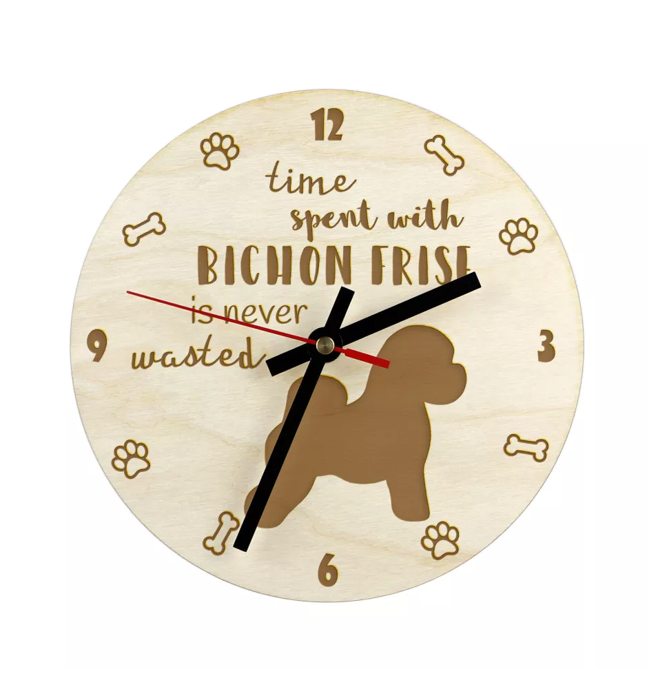 Bichon a poil frise, Bichon Frise, Bichon Tenerife - horloge avec chien, horloge en bois avec gravure, horloge personnalisée par Art-Dog