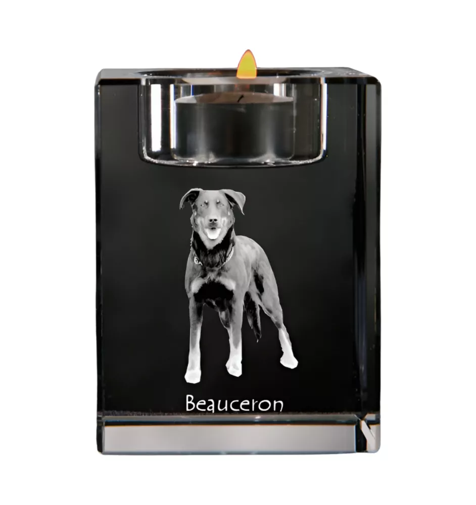 Berger de Beauce, Beauceron - Kerzenhalter mit Hundefoto, Teelichthalter aus Kristall, personalisiertes Geschenk der Marke Art-Dog