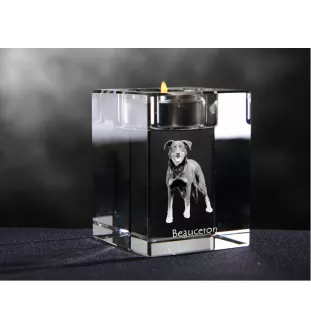 Berger de Beauce, Beauceron - Kerzenhalter mit Hundefoto, Teelichthalter aus Kristall, personalisiertes Geschenk der Marke Art-Dog