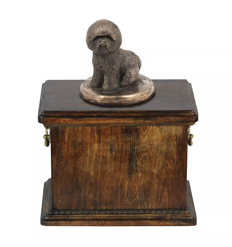 Bichon a poil frise, Bichon Frise, Bichon Tenerife - une urne pour les cendres d'un chien, une urne avec une statuette, une urne élégante de style classique de la marque Art-Dog
