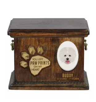 Bichon Frise, Gelockter Bichon, Tenneriffahündchen Personalisierte Hundeurne mit Gravur, Erinnerungsbox für Hundeknochen von der Marke Art-Dog
